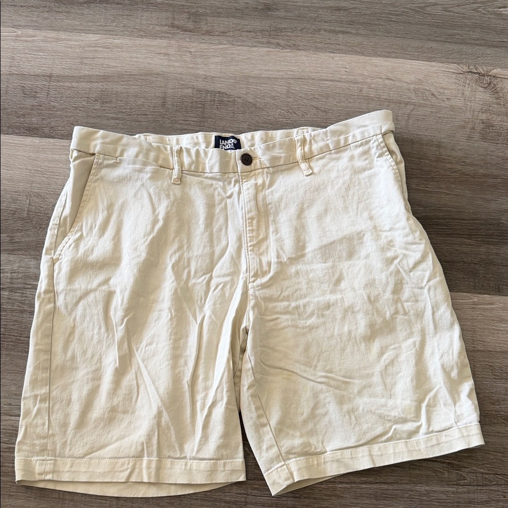 Men’s light yellow traditional fit shorts - lands end size 38W